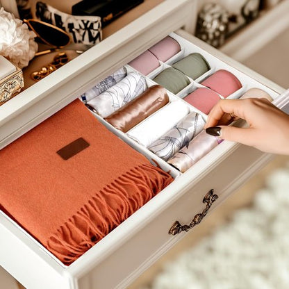 Criusia Sock Drawer Organizer Set - 8 Foldable Dividers for Baby Clothing, Underwear, and Accessories | White