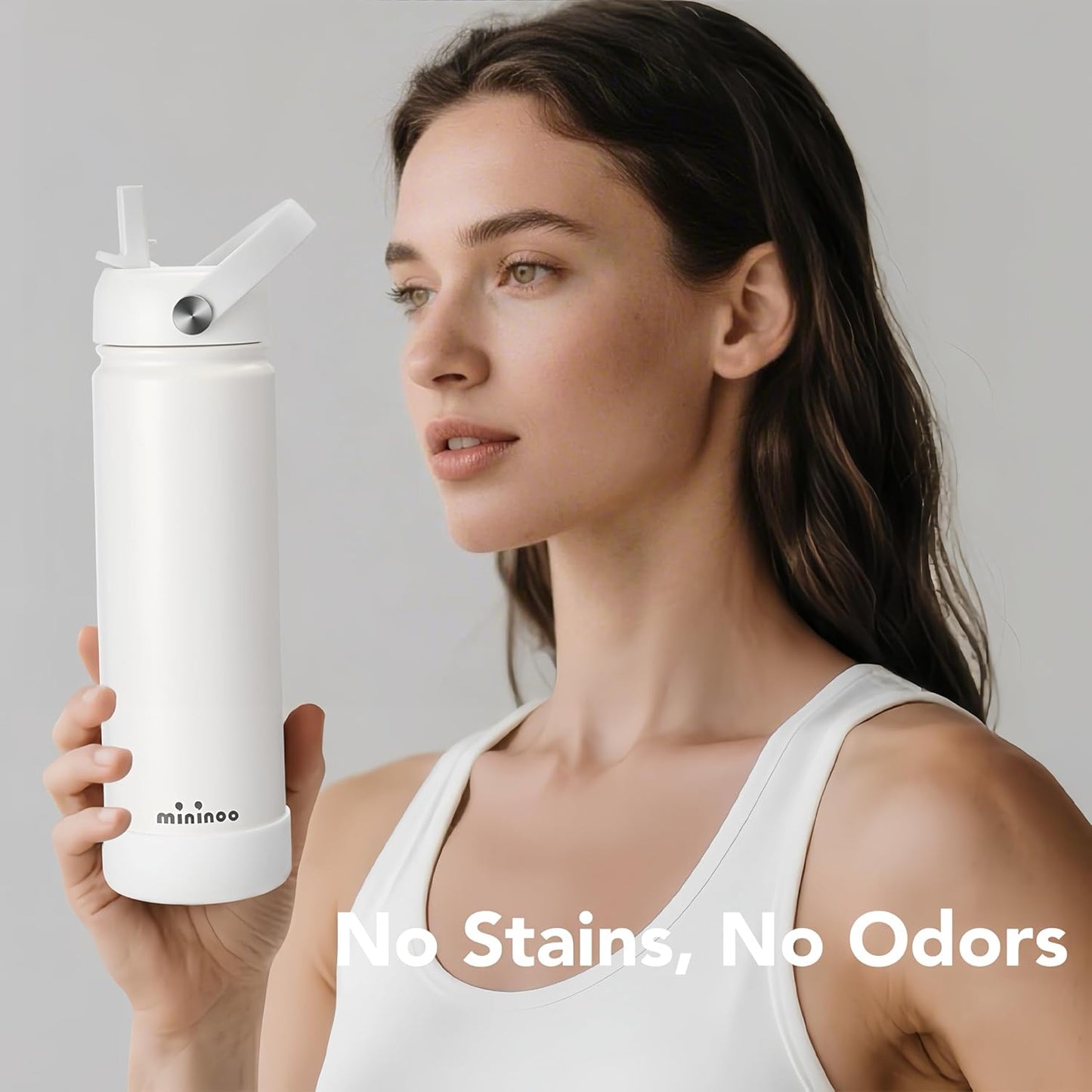 Mininoo Insulated Stainless Steel Water Bottle - BPA-Free, Leak-Proof Design, 24 oz, White