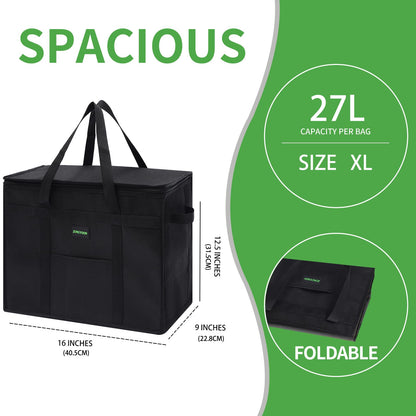 JUNGYOON XL Reusable Grocery Bags, Insulated Cooler Bag with Zippered Top Durable Shopping Bags Ideal Food Delivery Bags for Freshness Convenience