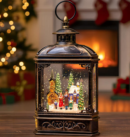 VISFLAIR Musical Snow Globe Lantern - Lighted Church Carolers Christmas Decoration | Battery Operated & USB Powered