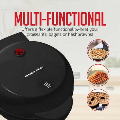 OVENTE Mini Waffle Maker - 4-Inch Non-Stick Chaffle Mold with Quick Heat-Up & Overheat Protection - Black WM215B