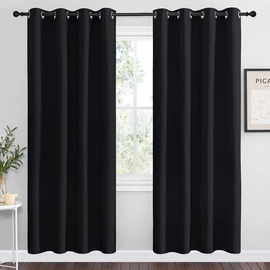 NICETOWN Blackout Curtain Panels - Thermal Insulated Light Reducing Drapes for Living Room | Set of 2, 55" x 78" Black