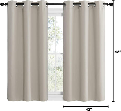 NICETOWN Kitchen Curtains - Thermal Insulated Grommet Room Darkening Draperies | Natural, 2 Panels (W42 x L48)