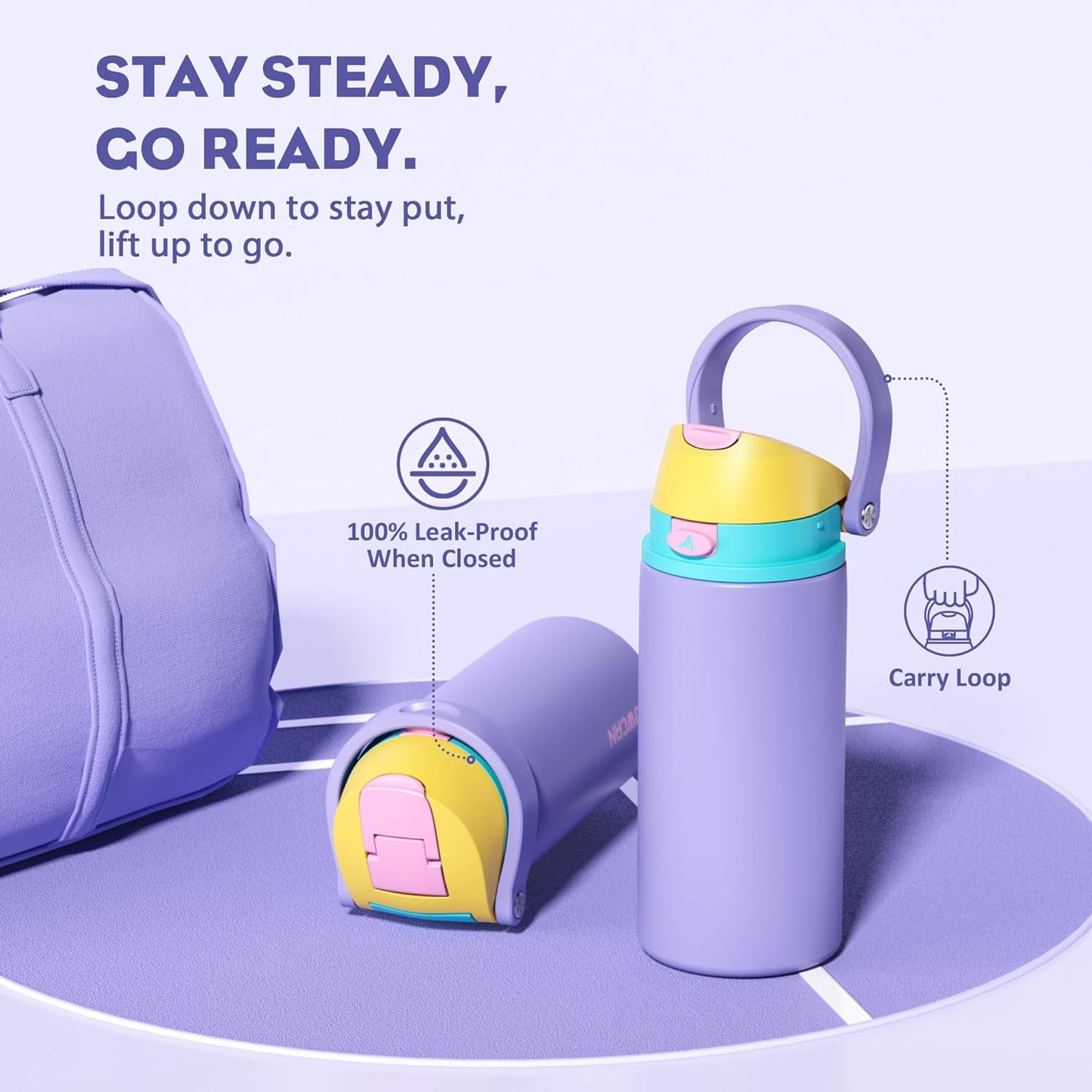 POWCAN Insulated Water Bottle - 18 oz Leakproof Design with 2-in-1 Spout & Straw | Cold for 24 Hours, Fits Car Cup Holder, Ideal Gift for Women & Girls (Tangled Shine)