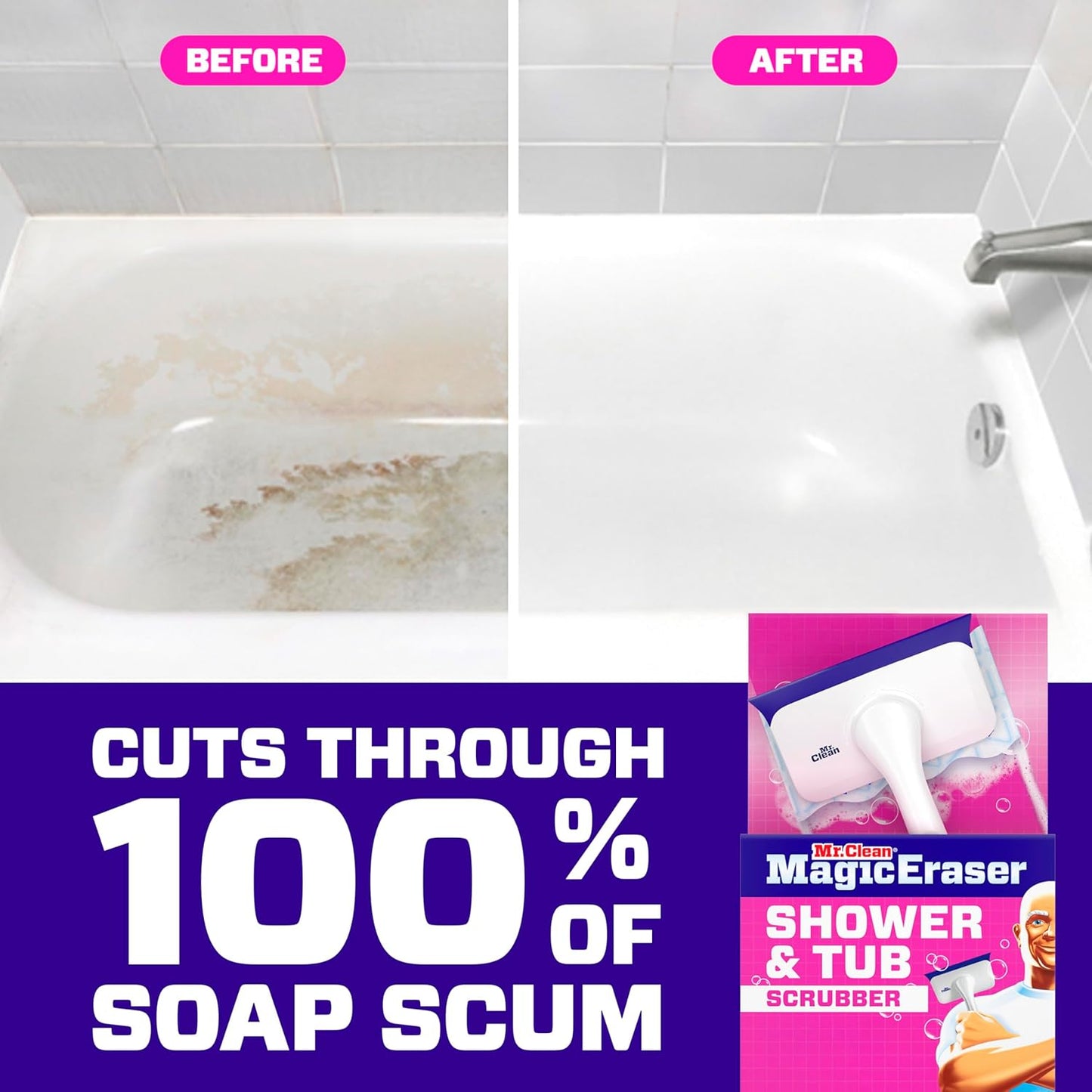 Mr. Clean Magic Eraser Bathroom Cleaner - All-in-One Shower & Tub Scrubber Kit | 2 Scrubbers & 5 Foaming Erasers