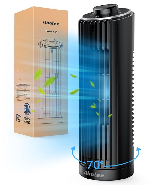 Abolee Tower Fan, 23ft/s Desk Fan, 70° Oscillating Table Fan for Bedroom, Standing Table Fan with 3 Modes, 2024 New 13 Inch Bladeless fan for Bedroom, Home,Office Gray
