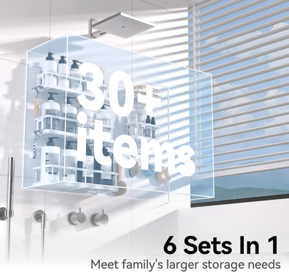 YASONIC Shower Caddy - Large Capacity Organizer with Soap Holder & 12 Hooks | Rustproof White Shelves