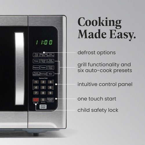 Farberware 1.2 Cu. Ft. Countertop Microwave Oven - 1000 Watts, Auto Cook, Easy Clean, Stainless & Black
