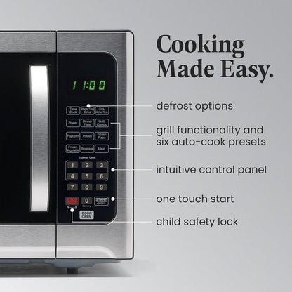 Farberware 1.2 Cu. Ft. Countertop Microwave Oven - 1000 Watts, Auto Cook, Easy Clean, Stainless & Black