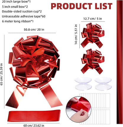 Big Car Bow - Metallic Red 20-Inch Round Present Bow for Cars, Weddings, Birthdays & Gifts