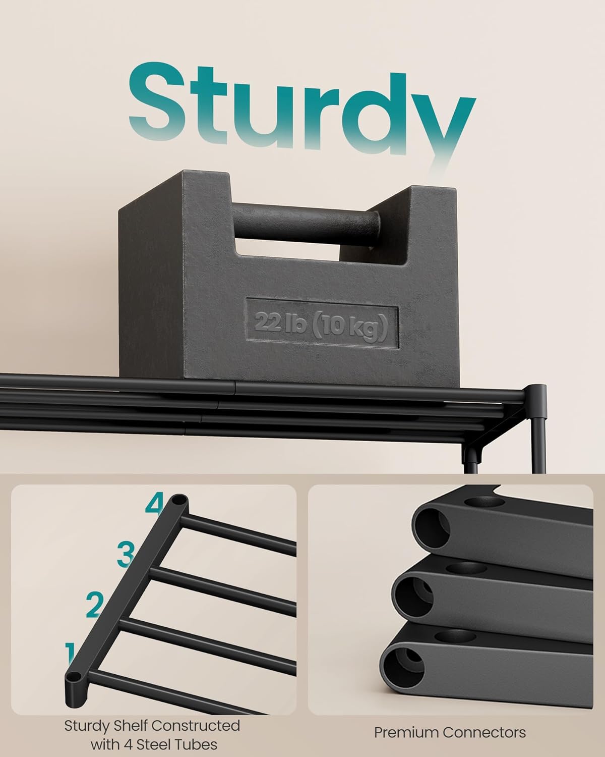SONGMICS 6-Tier Shoe Rack - Stackable Metal Organizer for 24-30 Pairs | Black, 11.8 x 36.2 x 42.7 Inches