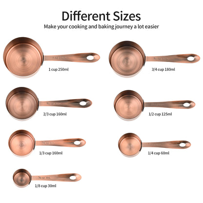 Smithcraft Measuring Cups and Spoons Set, Copper Measuring Cups and Spoons Set for Baking & Kitchen, Stainless Steel Measure Cup and Spoon for Dry &Liquid, Metal 7 Measure Cups&6 Spoons
