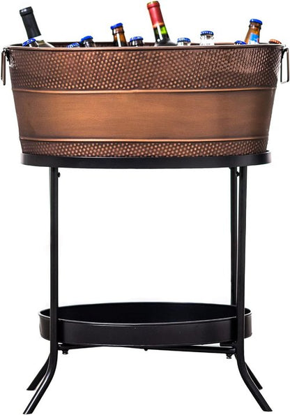 BREKX Aspen Metal Beverage Tub with Stand, 6 Gallon Galvanized Tub with Durable Copper Finish, Ice Tub Cooler Stand, Drink Cooler for Parties - Copper Anniversary