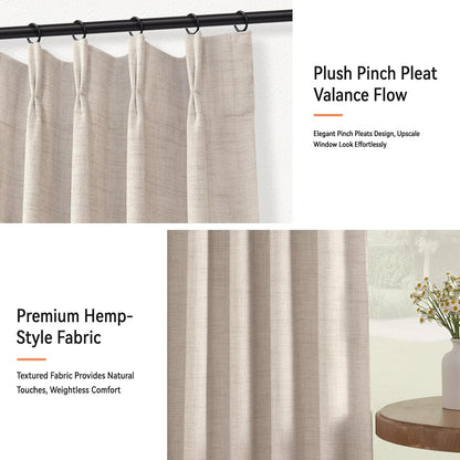Skiennix 100% Blackout Curtains - Faux Linen Pinch Pleated Drapes, 84" Long | Oatmeal, 2 Panels Set