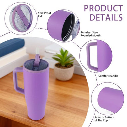 TANYRE 40 oz Water Bottle with Handle Purple Sixth Generation,Cup Holder Compatible for Travel,Leak Resistant Tumbler-Reusable Insulated Stainless Steel & Rubber Base,BPA-Free