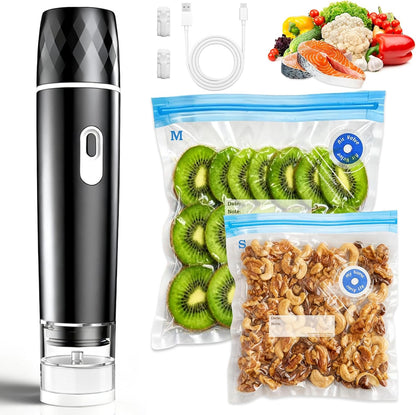 Skiennix Compact Vacuum Sealer - Powerful 100KPA Suction | Rechargeable Design with Detachable Tank & 10 BPA-Free Bags for Meal Prep, Camping & RV Travel