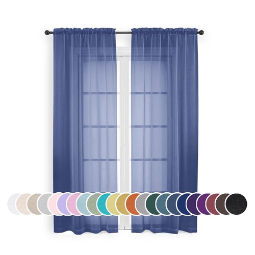 OWENIE Blue Sheer Curtains 72 Inches Long 2 Panels Set, Transparent Light Filtering Sheer Curtain Rod Pocket Clear Drapes for Living Room Bedroom Window Sliding Glass Door, Each 42 x 72 Inch