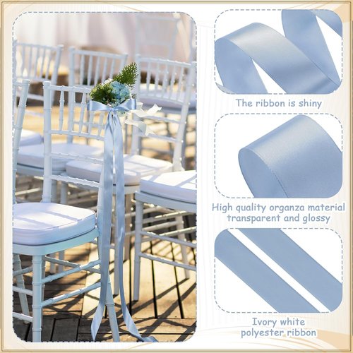 Daifunli Wedding Bows - Elegant Dusty Blue Satin Chair Decorations | 24 Pcs Aisle Ribbons for Ceremonies