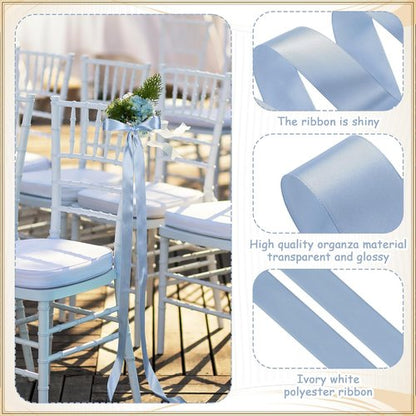 Daifunli Wedding Bows - Elegant Dusty Blue Satin Chair Decorations | 24 Pcs Aisle Ribbons for Ceremonies