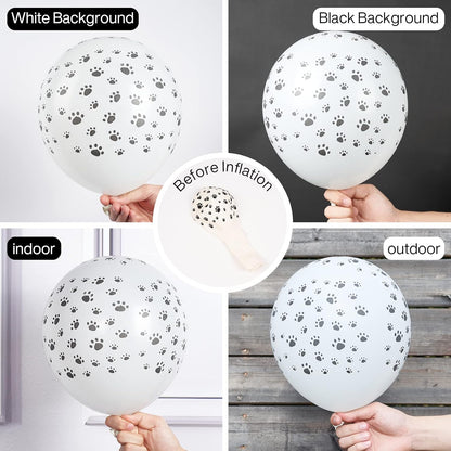 PartyWoo Paw Balloons - 12 Inch Matte White Dog Paw Print Latex Balloons | 50 Pack for Animal-Themed Parties
