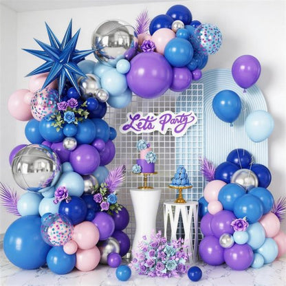 Blue Purple Silver Balloon Arch Garland Kit - Star Foil & 4D Round Balloons for Hawaii Theme Baby Shower