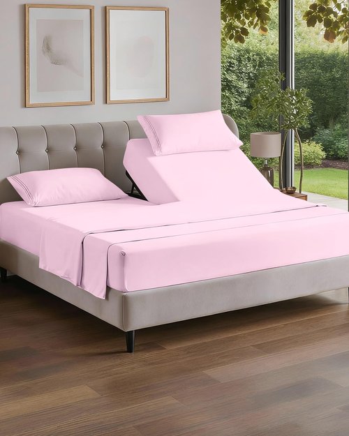 Flex Top Split Head King 4 Piece Sheet Set - Comfy Breathable & Cooling Bed Sheets Set - Hotel Luxury Bedding for Women, Men, Kids, Teens, Boys & Girls - Deep Pockets, Soft and Oeko-Tex - Light Pink