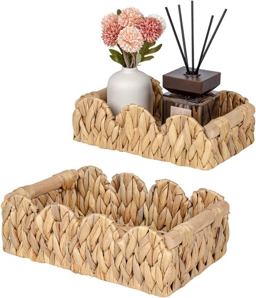 Kriitools Wicker Rattan Baskets - Handwoven Storage Baskets for Home Decor | Set of 2, Natural Finish