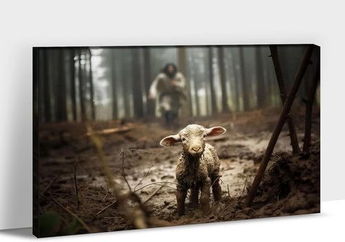 Jesus & Lamb Canvas Wall Art - Modern Christian Decor | Framed 24x36 Inches Picture for Home