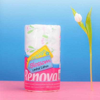 Renova Kitchen Paper Towels, Blossom Design, XXL Roll, 120 Sheets, White