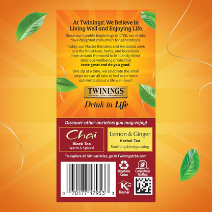Twinings French Vanilla Chai Black Tea - Warm & Sweet Caffeinated Blend | 20 Individually Wrapped Bags