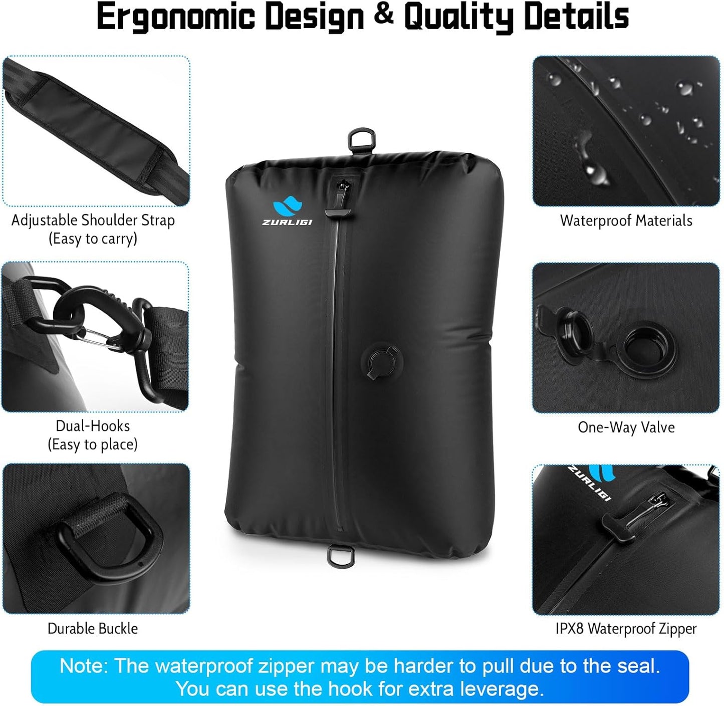 Zurligi Travel Vacuum Bags - IPX8 Waterproof Compression Bags with Mini Pump | 39L, 2-Pack, Black