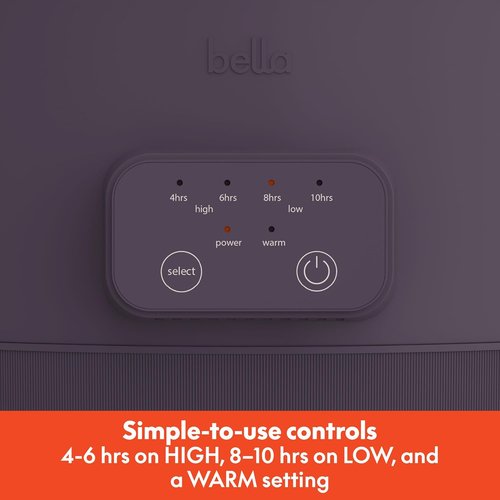 Bella 6.0 Qt Programmable Slow Cooker - Ceramic Nonstick, Adjustable Temp & Cooking Times | Dishwasher Safe, Plum