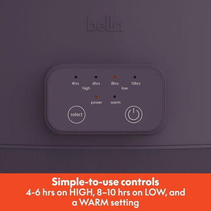 Bella 6.0 Qt Programmable Slow Cooker - Ceramic Nonstick, Adjustable Temp & Cooking Times | Dishwasher Safe, Plum