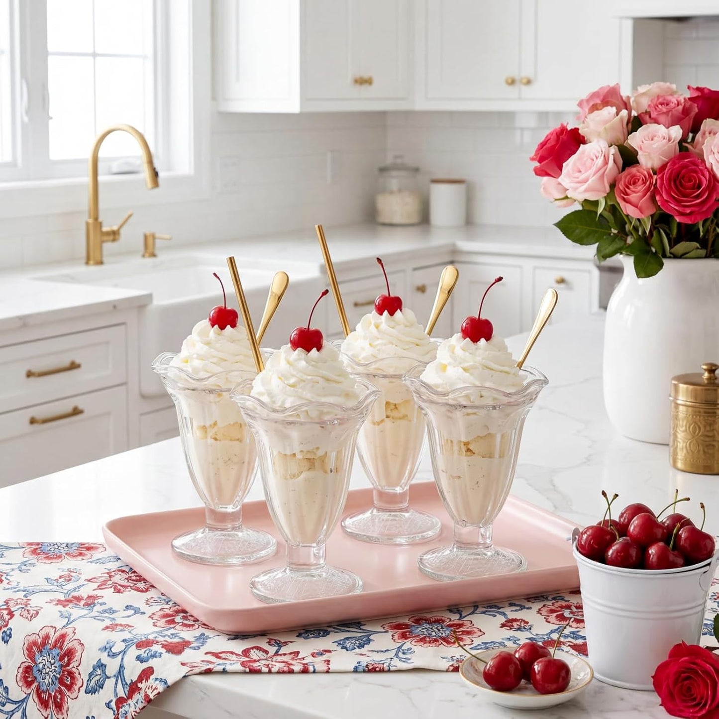 ZENFUN Glass Tulip Sundae Cups - 6 Pack Clear Dessert Bowls for Ice Cream, Milkshakes & More | 7 Fl Oz