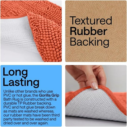 GORILLA GRIP Bath Rug Mat - Thick Soft Absorbent Chenille | Quick Dry Microfiber 36x24 Coral