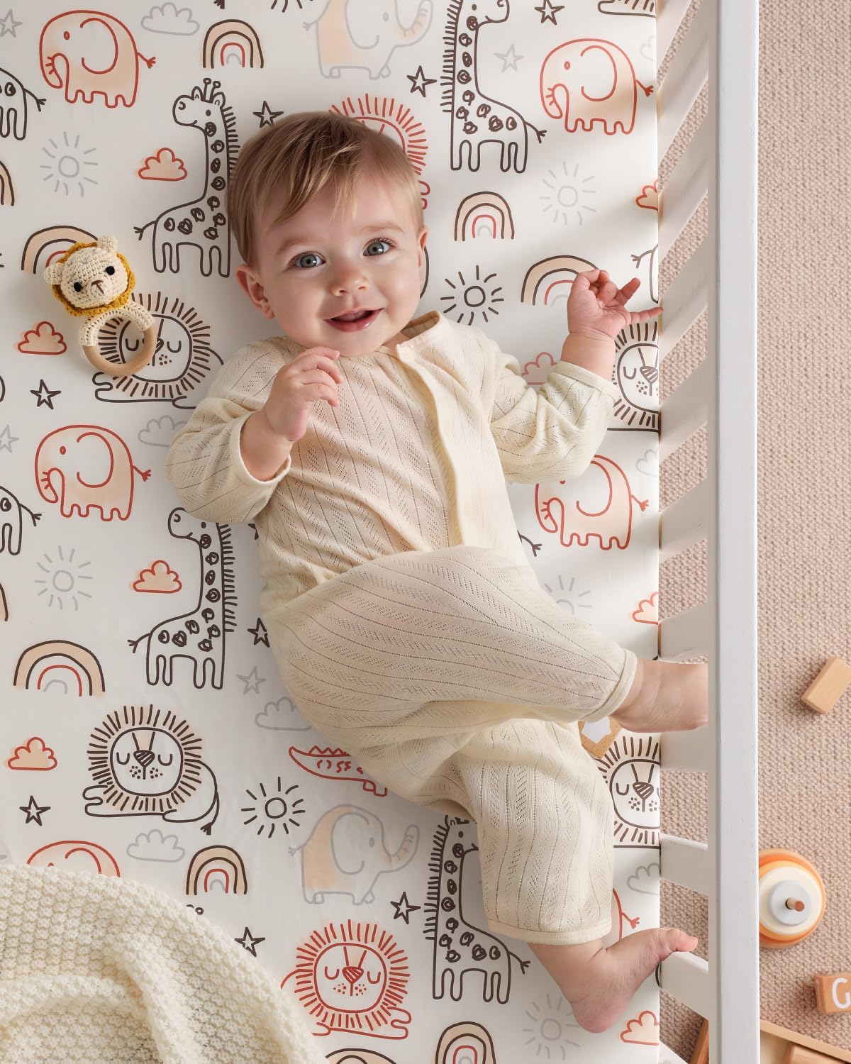 Yoofoss Baby Crib Sheets - Ultra Soft 2-Pack Fitted Sheets for Standard Crib & Toddler Mattress | Neutral Animal Design 52x28
