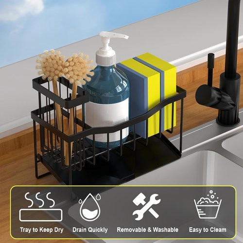 Fssvcd Maifan Sink Caddy - Rustproof Kitchen Organizer with Brush Holder & Self-Drain Tray | Ideal for Sponges & Soap