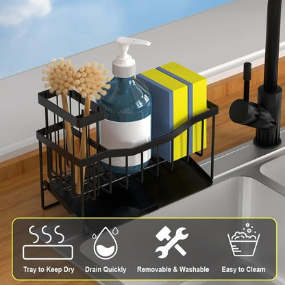 Fssvcd Maifan Sink Caddy - Rustproof Kitchen Organizer with Brush Holder & Self-Drain Tray | Ideal for Sponges & Soap