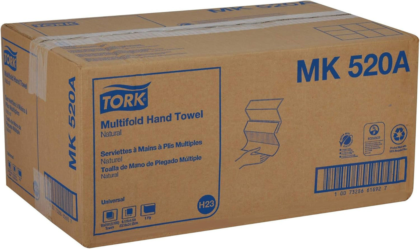 Tork Multifold Hand Towels - 100% Recycled, FSC Certified, Compatible with H2 Dispensers | 16 Packs of 250 Sheets