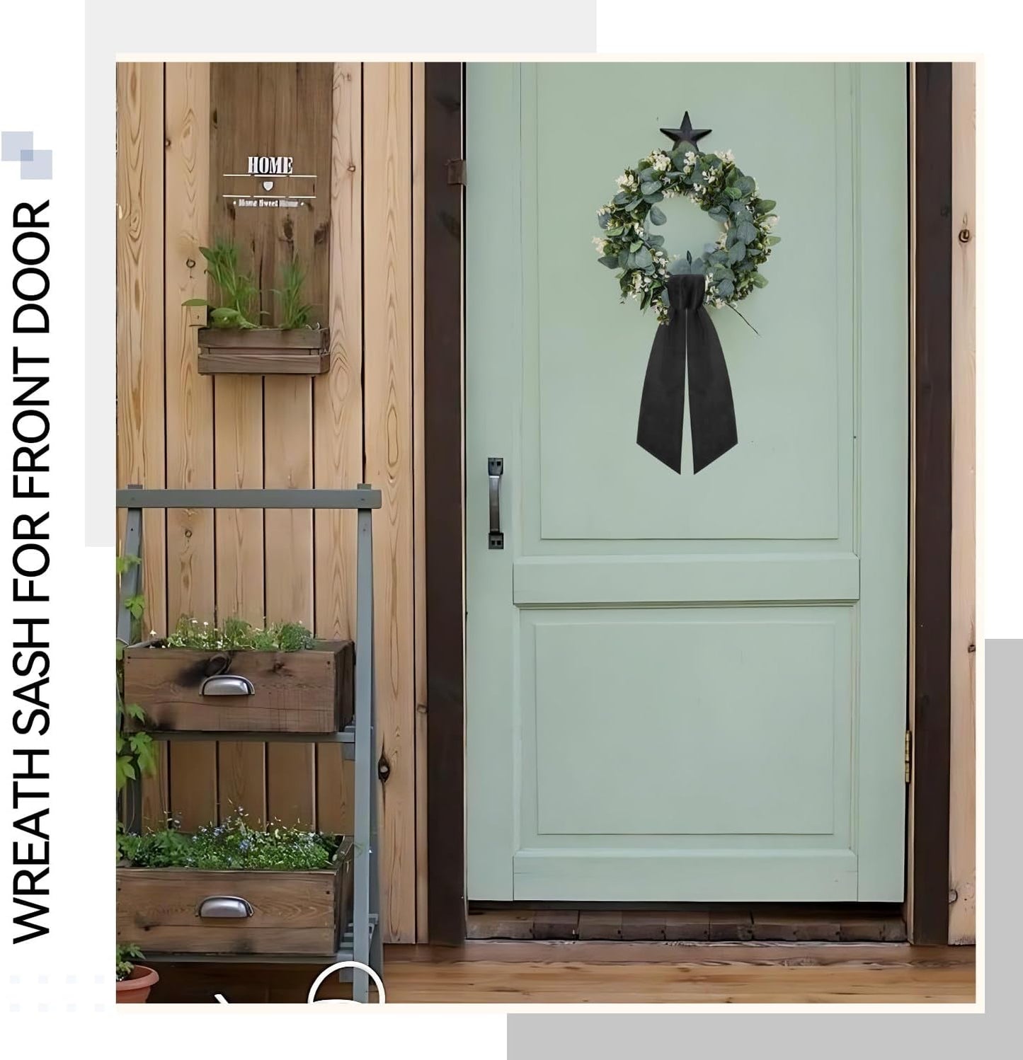 Skiennix Black Wreath Sash - Elegant Linen Ribbon Bow for Front Door & Porch Decor | 2 Pcs Set