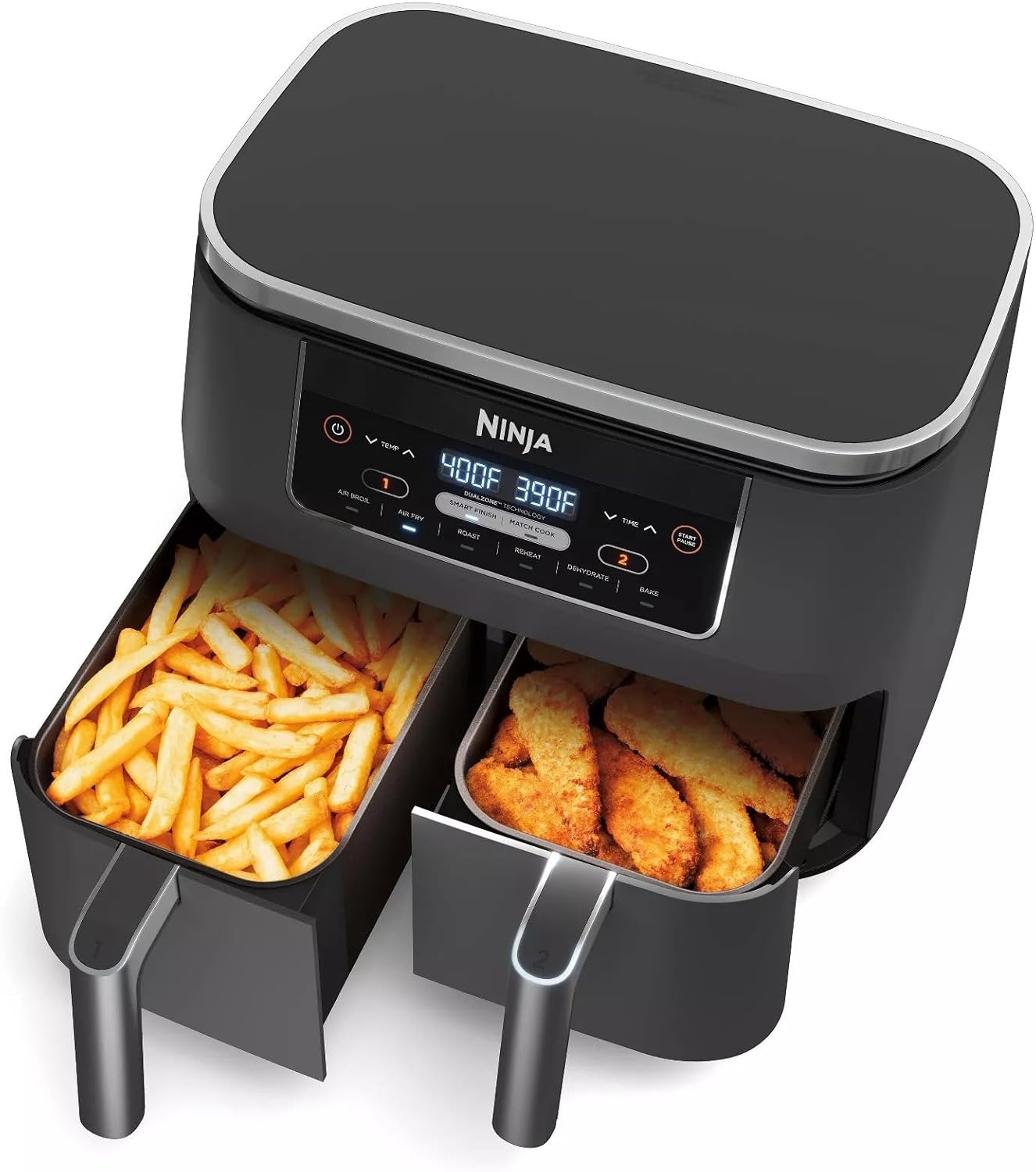 Ninja DZ201 Foodi 6-in-1 Air Fryer - 8-Quart Capacity with DualZone Technology | Dark Grey Stainless Finish