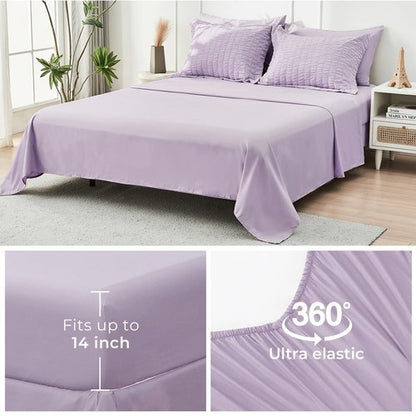 HYMOKEGE Lavender Full Size Comforter Sets Seersucker 7 Pieces, All Season Luxury Bed in a Bag for Bedroom, Bedding Set with Comforters, Sheets, Pillowcases & Shams