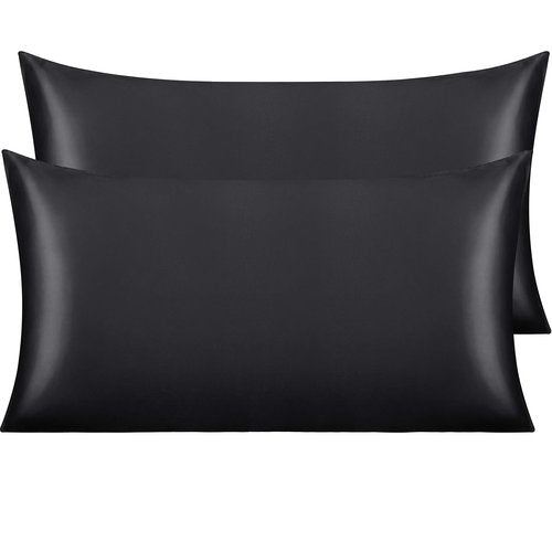 NTBAY 2 Pack Satin King Pillowcases for Hair and Skin, Luxurious and Silky Pillow Cases with Envelope Closure, 20x40 Inches, Black