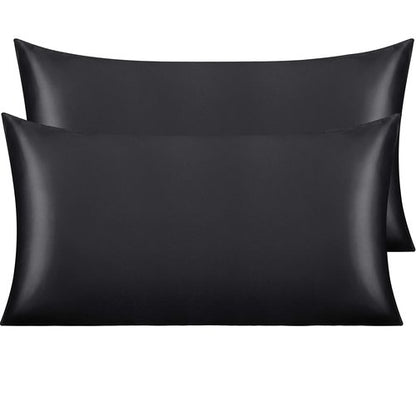 NTBAY 2 Pack Satin King Pillowcases for Hair and Skin, Luxurious and Silky Pillow Cases with Envelope Closure, 20x40 Inches, Black