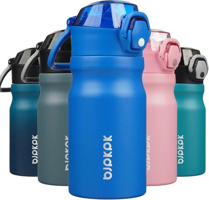 BJPKPK Insulated Water Bottle - 14oz Stainless Steel Thermal Flask with Straw & Carry Handle | Blue