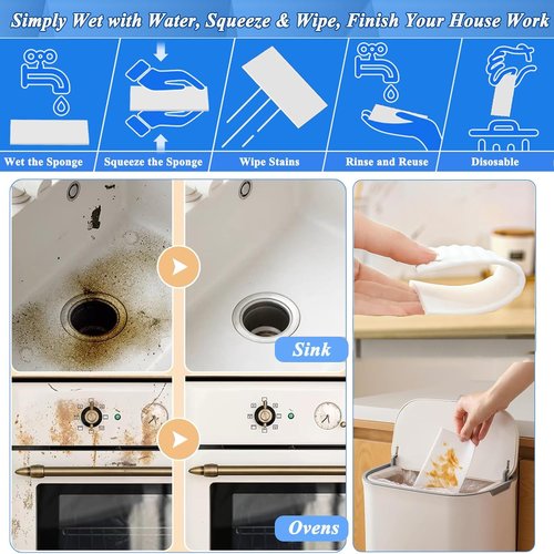 Magic Sponge | 52Pcs All-Purpose White Melamine Eraser Sheets for Easy Cleaning of Furniture & Shoes