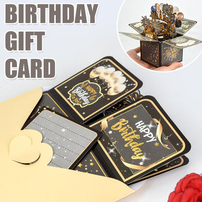 Surprise Pop Up Birthday Cards - Unique 3D Handmade Greeting Card for Adults & Kids | Black