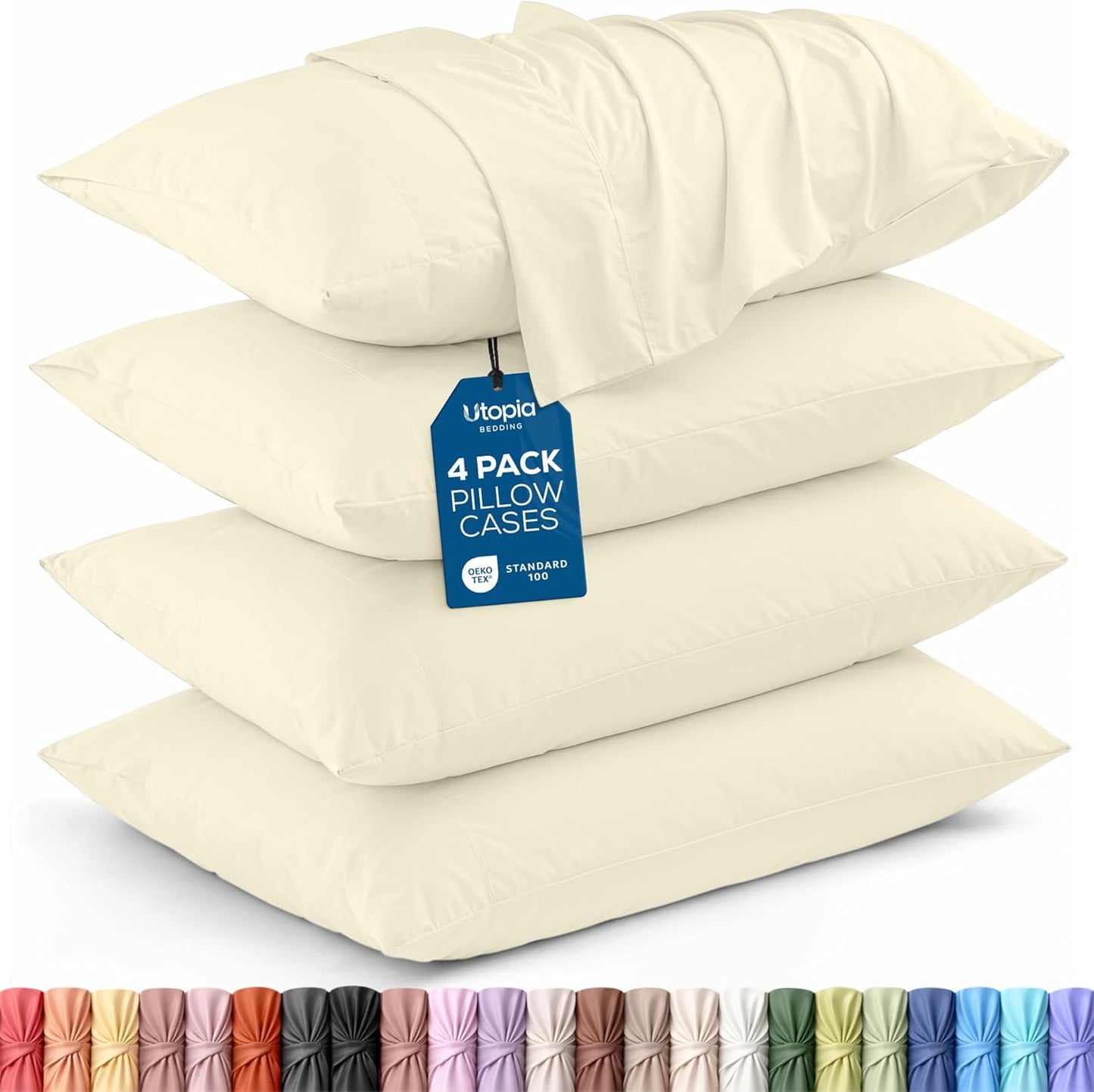 Utopia Bedding Standard Pillow Cases - Soft Brushed Microfiber - 4 Pack, Ivory | 20 x 26 Inches