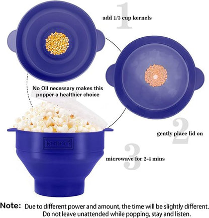 Korcci Microwaveable Silicone Popcorn Popper - Collapsible, No Oil Needed, Dishwasher Safe | Blue