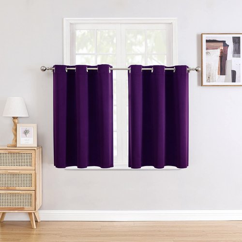 ChrisDowa Small Window Curtains for Kitchen and Bedroom - Grommet Short Thermal Insulated Room Darkening Curtains (2 Panels, Royal Purple, 42 x 36 Inch)